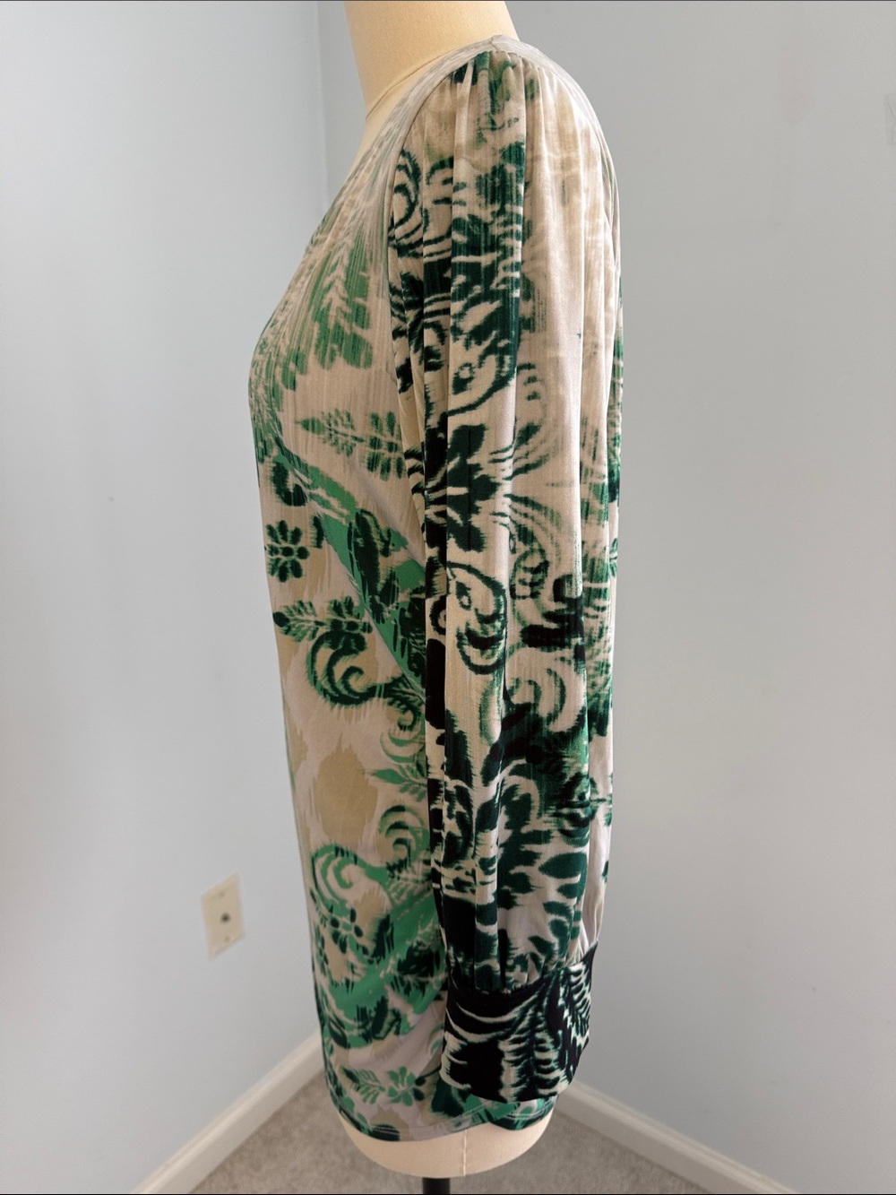 Alfani Green and Cream Floral Scoop Neck Long Sleeve Top SZXL - Picture 4 of 15